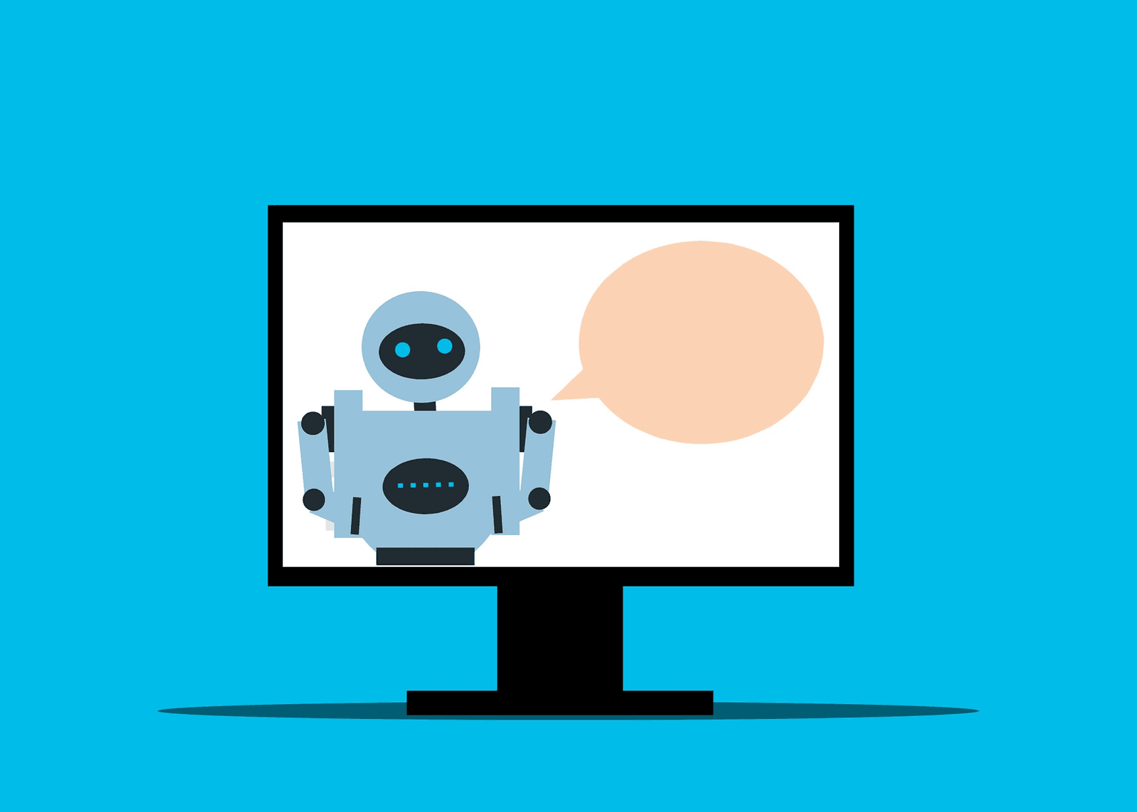 Friendly AI assistant robot on a computer monitor