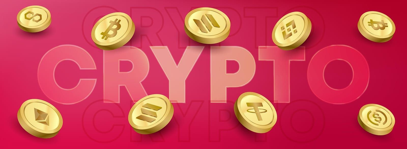 Banner of assorted cryptocurrency coins