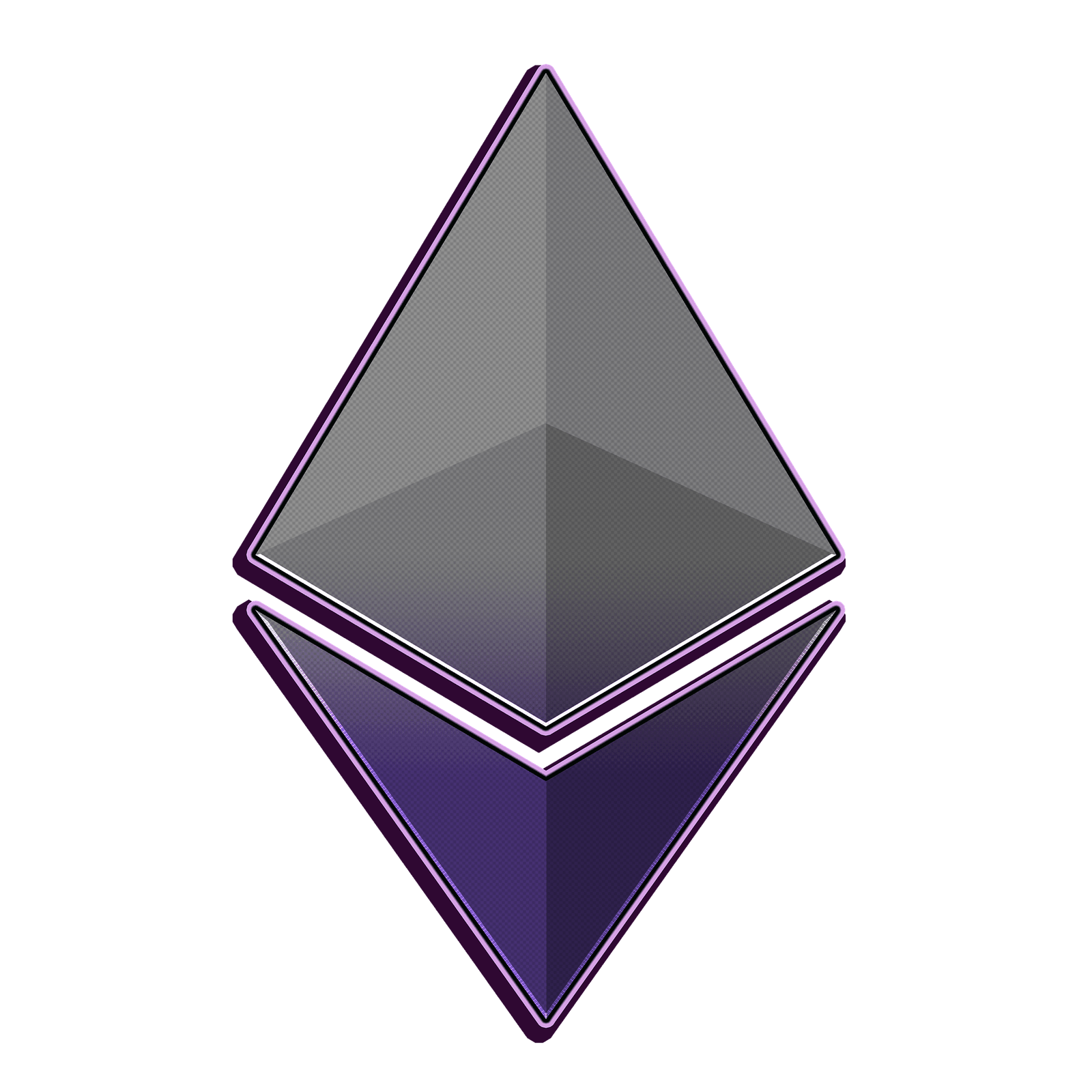 Outlined Ethereum diamond logo glowing purple on a dark background