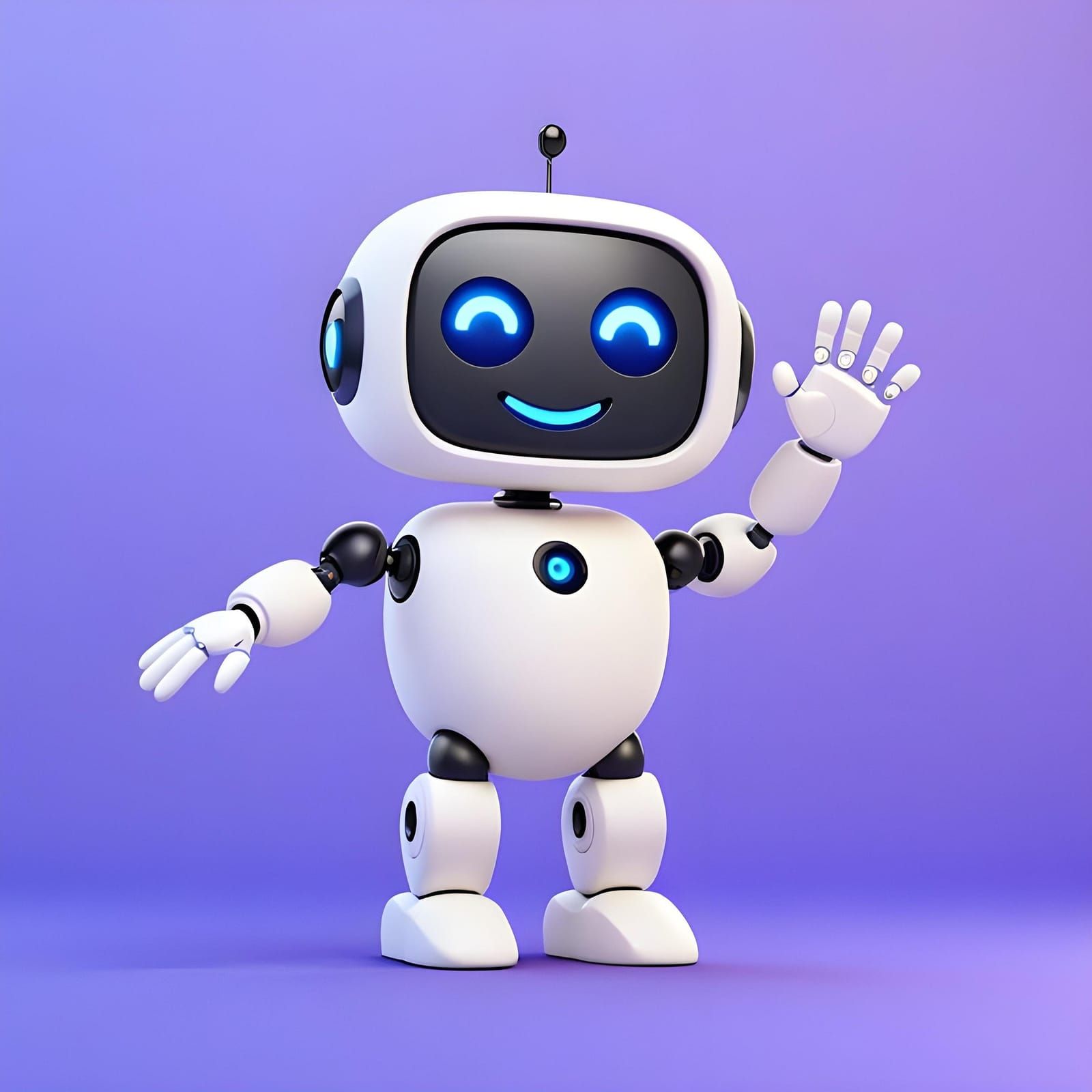 Friendly white robot waving hello against a soft background