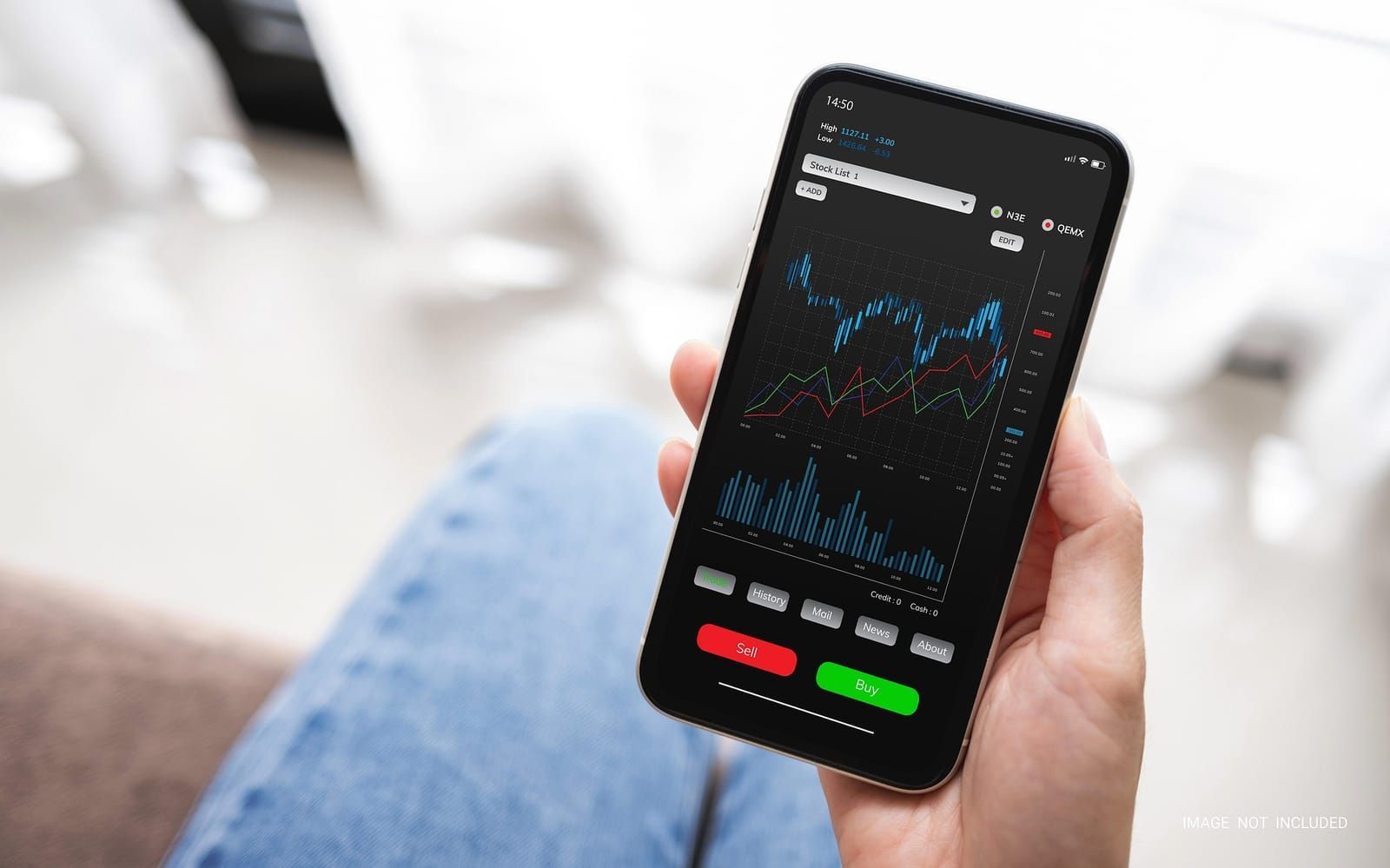 Hand holding a smartphone with a crypto exchange app open